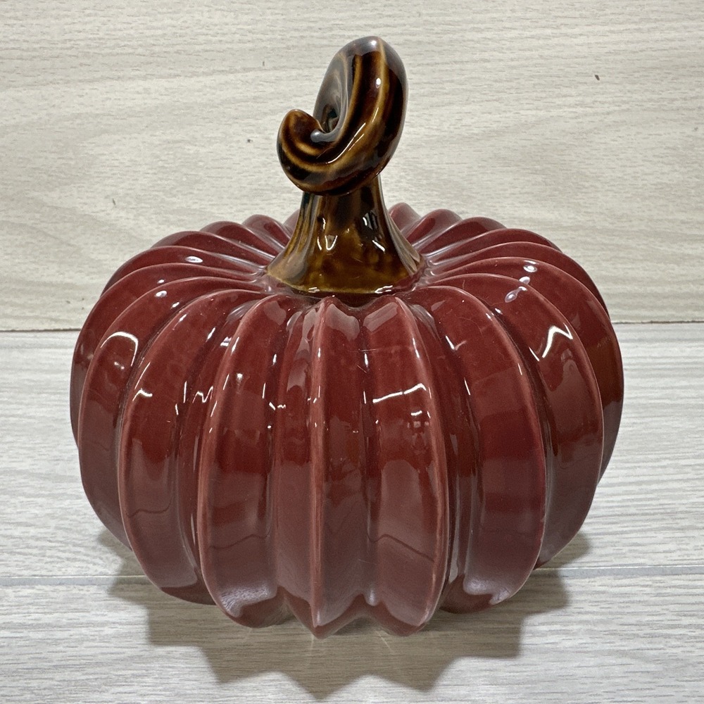 OLD EAST WEST CO Ceramic Pumpkin Glazed Burgundy 6.5 x 6.5"‎ Harvest Fall Autumn - Picture 2 of 5